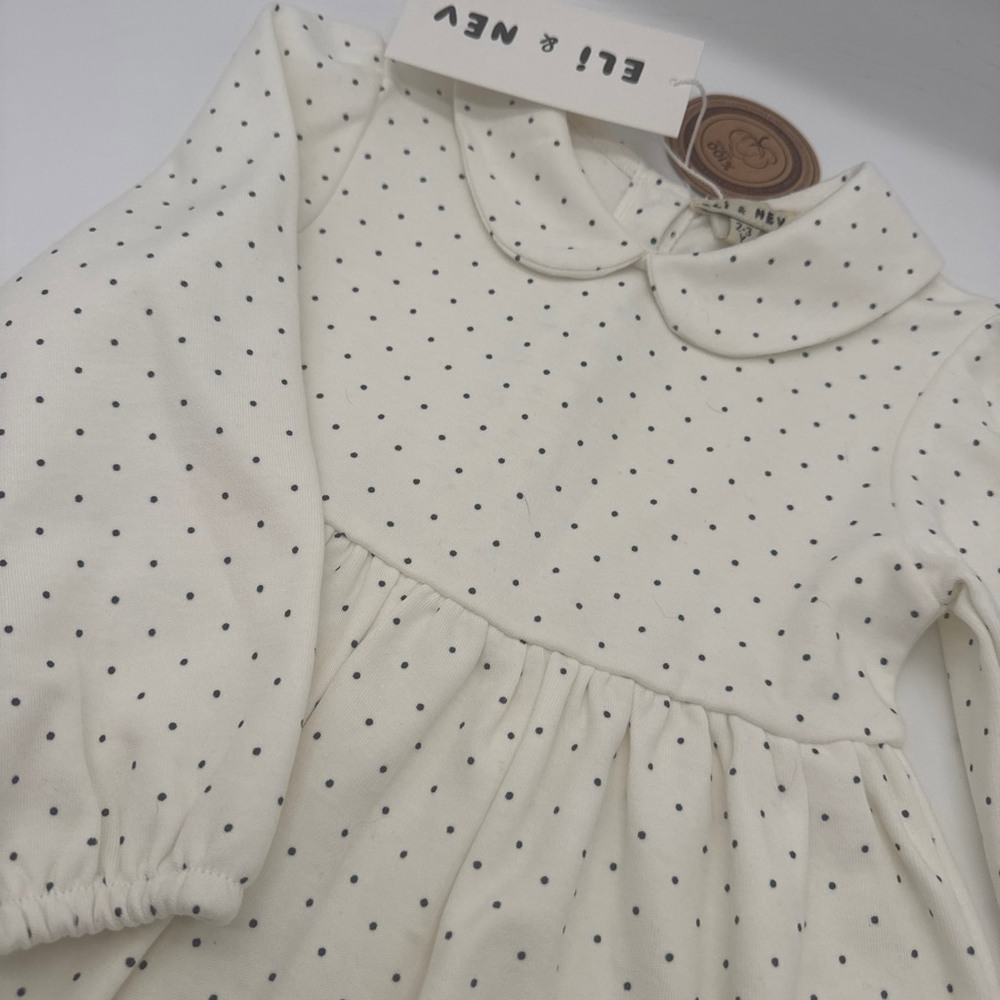 ELI & NEV Peter Pan collar Blouse 2T White with Black Polka Dots 100% Pima